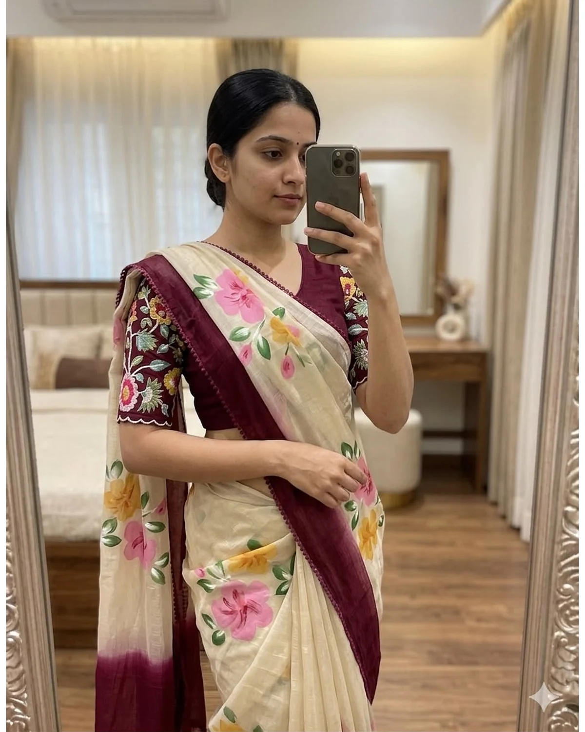 Space silk hand painted sarees