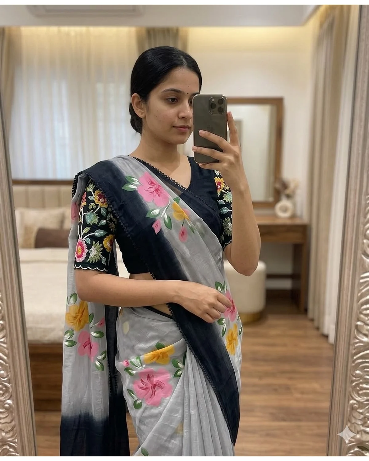 Space silk hand painted sarees