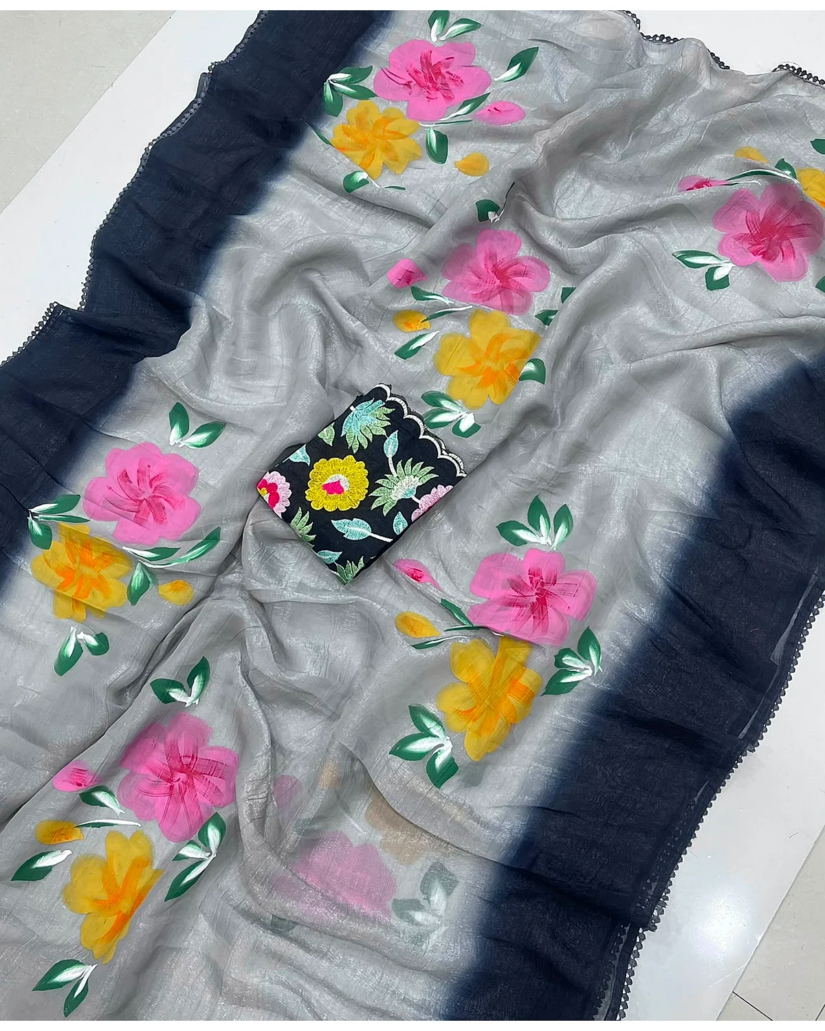 Space silk hand painted sarees