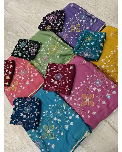 Space silk fancy work sarees