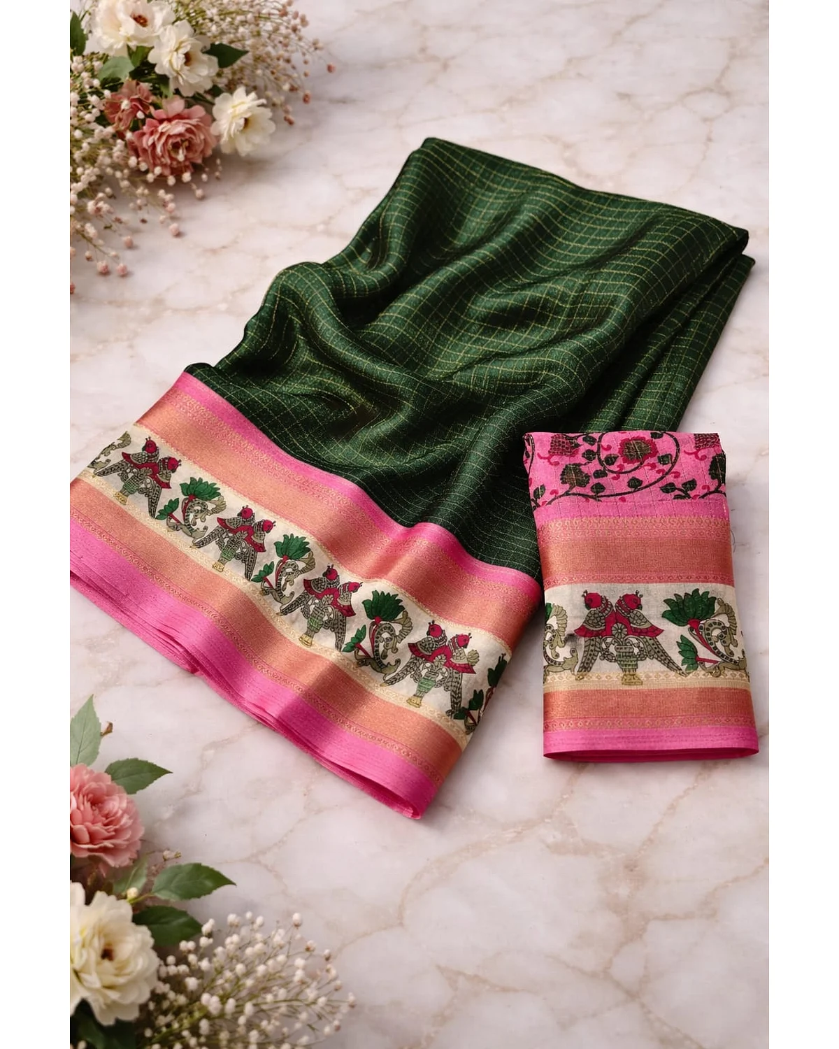 Dolphin silk fancy check sarees
