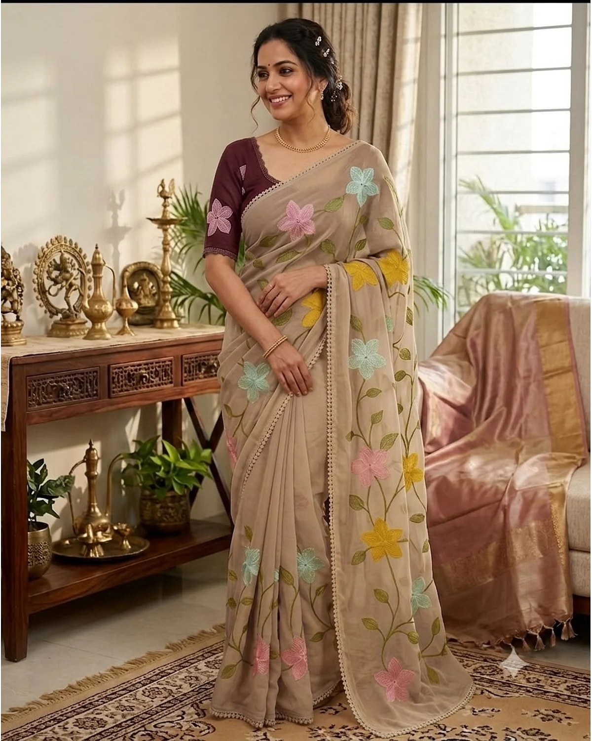 Fancy thread work sarees