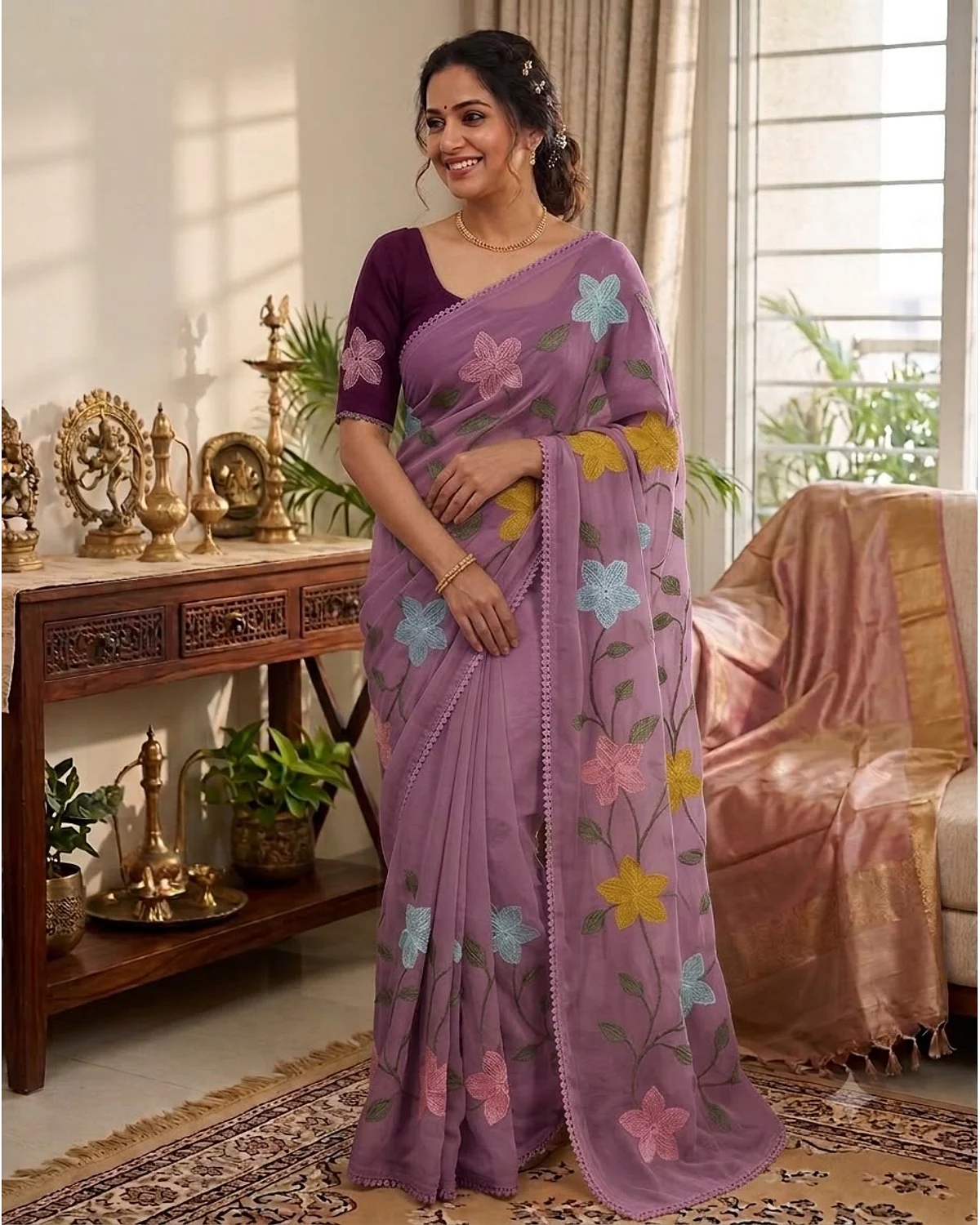 Fancy thread work sarees