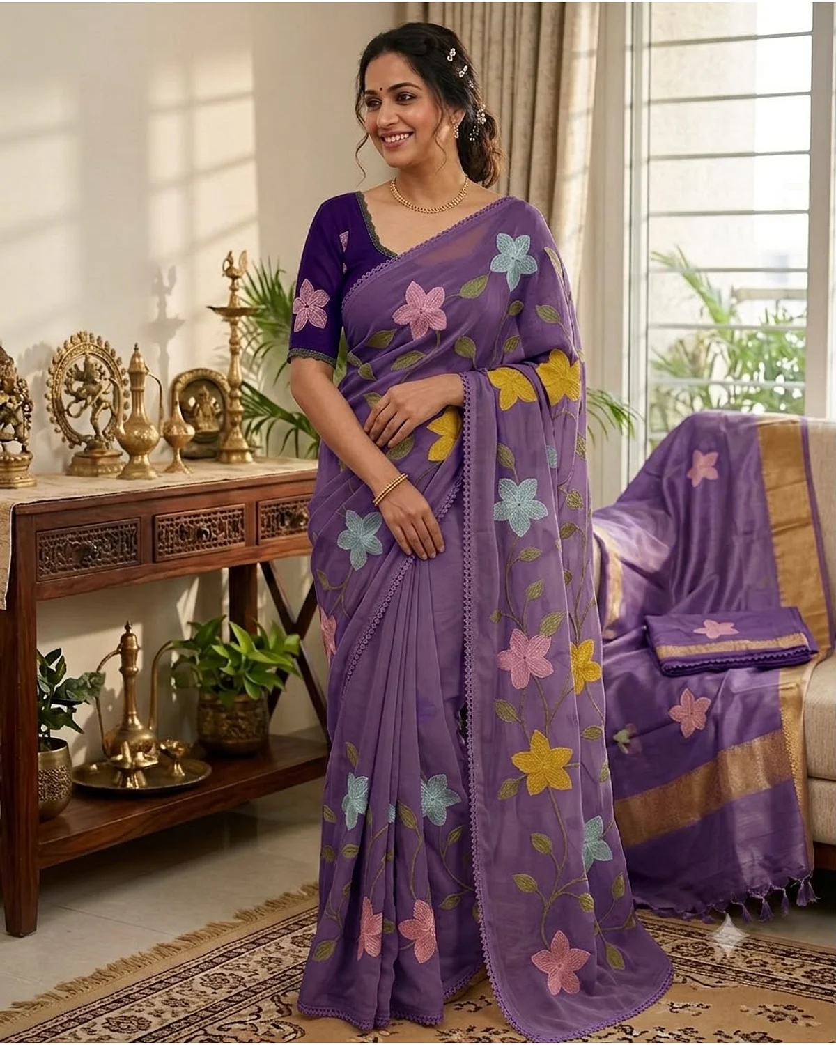 Fancy thread work sarees