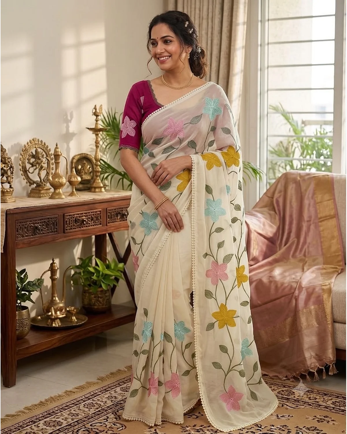 Fancy thread work sarees