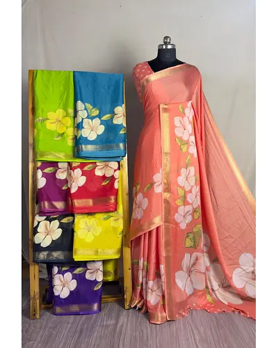 Crape sarees with floral digital print